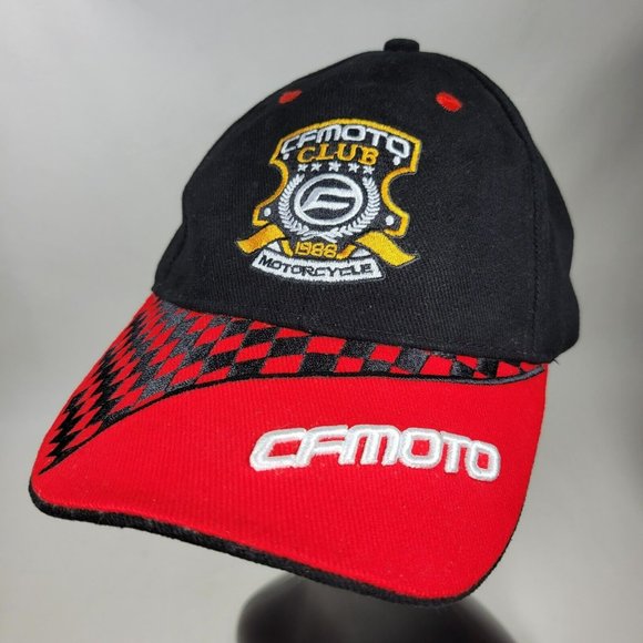 Camoto Club 1988 Motorcycle Hat Baseball Cap Black Red Checkered Flag Brim - Picture 1 of 9
